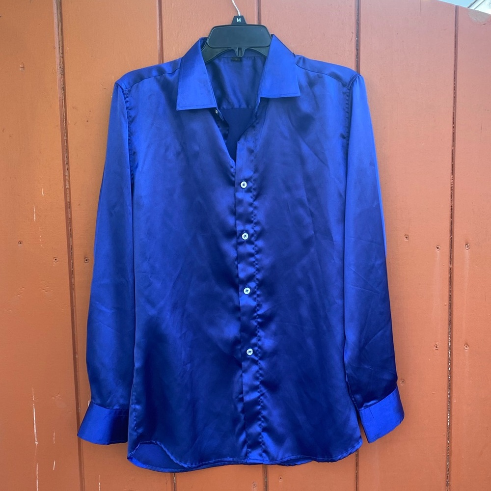 Men’s navy blue silk dress shirt